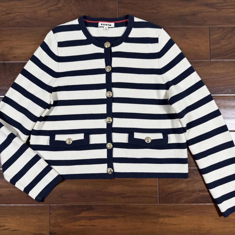 Boden Women's Size US 12 Stripe Holly Knitted Jacket Cardigan Sweater Blazer